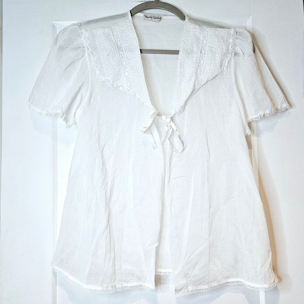 Diane von Furstenberg Vintage Sheer Lace Peignoir Top White Flutter Sleeve